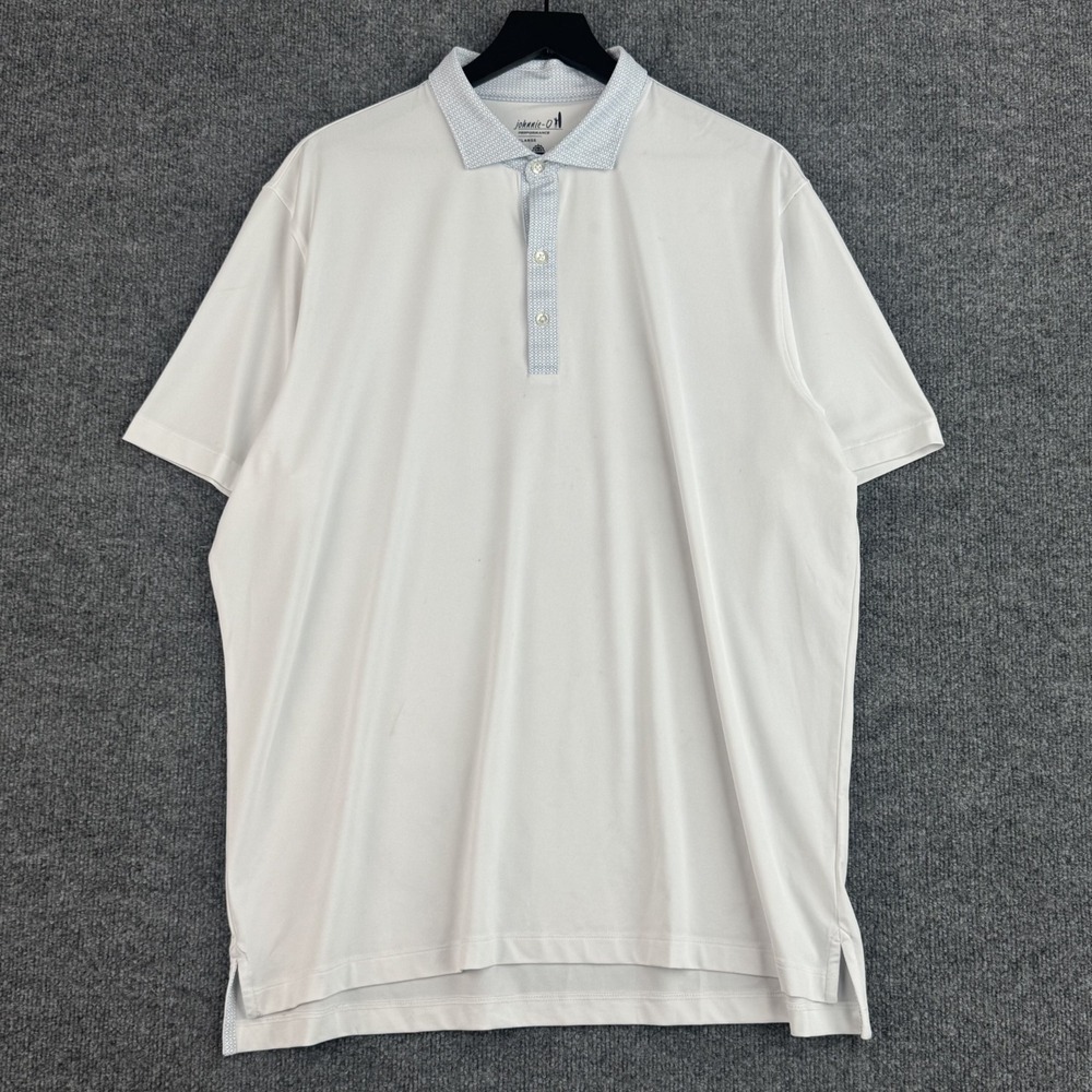 Johnnie-O Performance Polo Shirt Mens XL White Geometric Collar UPF Short Sleeve